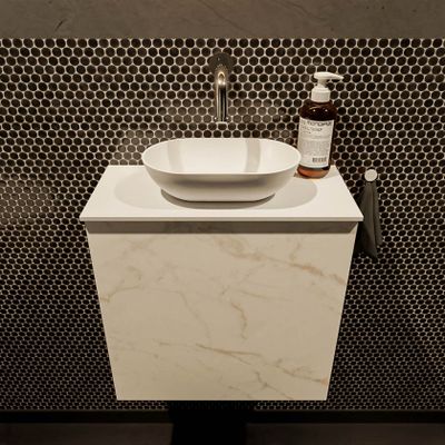 Mondiaz Fowy toiletmeubel 50cm Carrara met blad en waskom talc midden zonder kraangat