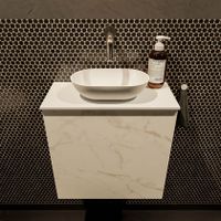 Mondiaz Fowy toiletmeubel 50cm Carrara met blad en waskom talc midden zonder kraangat Mondiaz Fowy toiletmeubel 50cm Carrara met blad en waskom talc midden zonder kraangat