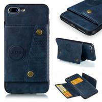 iPhone 7 Plus & 8 Plus magnetisch PU leren back cover Hoesje met opbergruimte voor pinpassen (blauw)