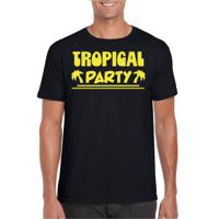 Tropical party T-shirt voor heren - met glitters - zwart/geel - carnaval/themafeest - thumbnail
