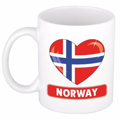 Hartjes vlag Noorwegen koffiemok - drink beker - white - 300 ml - supporters