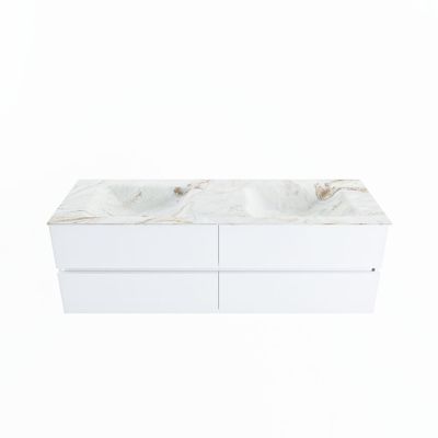 MONDIAZ VICA-DLUX 150cm badmeubel onderkast Talc 4 lades. Inbouw wastafel CLOUD dubbel 2 kraangaten, kleur Frappe.