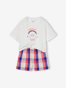 Pyjamabroek met kattenprint in popeline voor meisjes wit