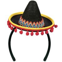 Atosa Verkleed diadeem mini hoedje - zwart/rood - meisjes/dames - Mexicaanse Sombrero thema   -