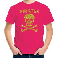 Piraten shirt verkleed shirt goud glitter roze voor kinderen - thumbnail