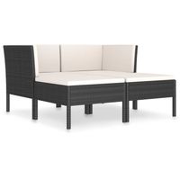 vidaXL 4-delige Loungeset met kussens poly rattan zwart - thumbnail