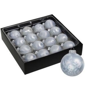 Luxe kleine kerstballen - 16x stuks - 4 cm - wit/grijs - glas - ice finish