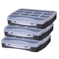 Sorteerdoos - 3x - 10-vaks - zwart - 25 x 20 x 4,4 cm - opbergbox voor kleine spulletjes