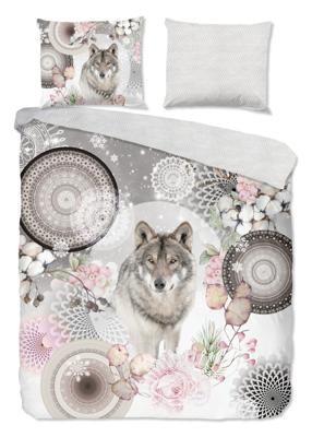 HIP Dekbedovertrek "mandala's met wolf" - Grijs - (240x200/220 cm) - Katoen Flanel