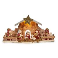 Complete verlichte kerststal - met beeldjes - L33 x B6 x H16 cm - kerststal voor kinderen