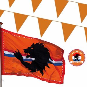 Oranje versiering buiten pakket 1x mega Holland vlag + 300 meter vlaggetjes   -