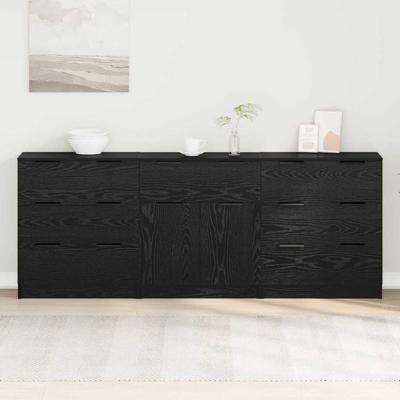 Dressoir 3 pcs Zwart eiken 60 x 30 x 70 cm Bewerkt hout