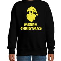 Kersttrui/sweater voor jongens/meisjes - Merry Christmas - zwart - glitter geel