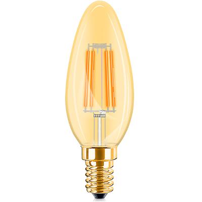 LED Lamp E14 Kaars Filament - Brinton - Amber 4W 360lm - 822 Zeer Warm Wit 2200K - C35 | Vervangt 32W