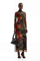 Midi-jurk met aquarel - BROWN - S