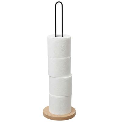 Gerimport toiletrol houder - metaal / hout - zwart - 60 cm - wc rolhouder - reserverolhouder