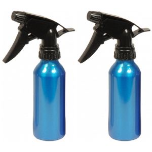 2x stuks waterverstuiver metallic blauw 200 ml