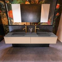 Badkamermeubelset Mondiaz Erin 200 cm met 2 Lades met RIDGE Wastafel Dubbel Dark grey met 2 kraangaten Greeploos Mat Rosee