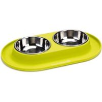 Dinner hondenvoerbak siliconen met rvs bakken groen - thumbnail