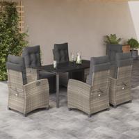 7-delige Tuinset met kussens poly rattan grijs