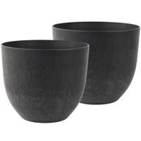 3x stuks bloempot/plantenpot van gerecycled kunststof zwart D33 en H29 cm