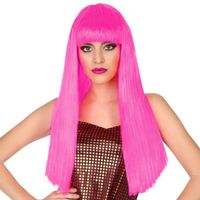 Verkleedpruik voor dames met lang stijl haar - Roze - Carnaval/party - thumbnail