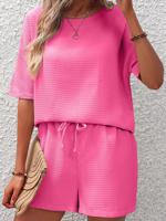 Loose Casual Plain Crew Neck Two-Piece Set