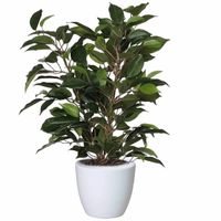 Groene ficus kunstplant 40 cm met plantenpot glanzend wit D13.5 en H12.5 cm