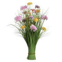 Kunstgras boeket bloemen - anjers - lila paars - geel - H70 cm - lente boeket