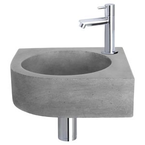 Fonteinset Differnz Cleo 31.5x31.5x10 cm Beton Donker Grijs Met Kraan Recht Chroom Differnz