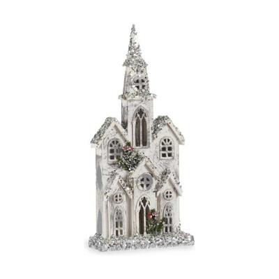 Decoratieve figuren Krist+ Wit Grijs Purpurine Huis Kerstmis 25,5 x 56,5 x 9,5 cm LED Licht