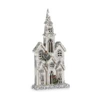 Decoratieve figuren Krist+ Wit Grijs Purpurine Huis Kerstmis 25,5 x 56,5 x 9,5 cm LED Licht