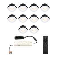 Set van 10 Cadiz LED Mini Inbouwspots met Trafo - 12 Volt 3 Watt 200 lumen - Dimbaar - Plat 26mm (Lage inbouwdiepte) - 2700K - IP44 waterdicht - Wit - Veranda spotjes - overkapping spotjes