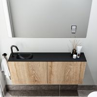 Zaro Polly toiletmeubel 120cm eiken met zwarte wastafel met kraangat links - thumbnail