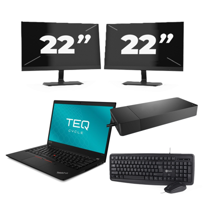 Lenovo ThinkPad T490s - Intel Core i5-8e Generatie - 14 inch - 16GB RAM - 256GB SSD - Windows 11 Home + 2x 22 inch Monitor