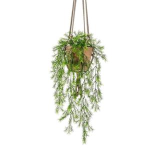 Bellatio flowers & plants Kunstplant - varen - groen - 75 cm - in terracotta hangpot