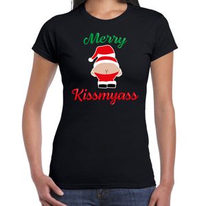 Merry kissmyass foute Kerst t-shirt zwart voor dames