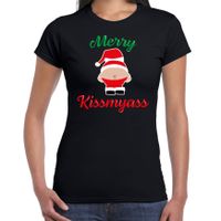 Merry kissmyass foute Kerst t-shirt zwart voor dames