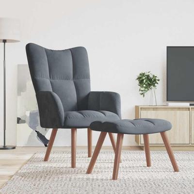 Relaxstoel met voetenbank fluweel donkergrijs
