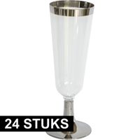 24x Luxe champagne/prosecco glazen zilver/transparant   -