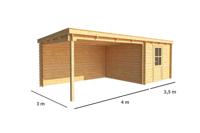 Blokhut met overkapping Els 750 cm bij 300 cm diep Lessenaarsdak - Warentuin collection