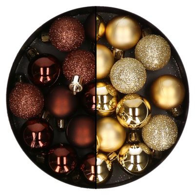 Kerstballen mini - 40x st - goud en donkerbruin - 3 cm - kunststof