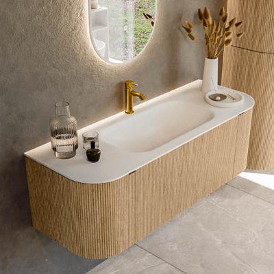 Badmeubel Mondiaz Kurve | 130 cm | Meubelkleur Oak | Wastafelkleur Talc | Midden spoelbak | 1 kraangat