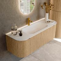 Badmeubel Mondiaz Kurve | 130 cm | Meubelkleur Oak | Wastafelkleur Talc | Midden spoelbak | 1 kraangat