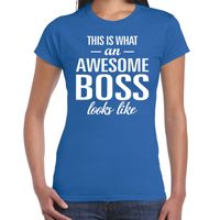 Awesome Boss tekst t-shirt blauw dames - thumbnail