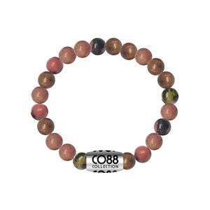 CO88 Armband met logobead staal/rhodoniet/roze/grijs, rek/all-size 8CB-17029