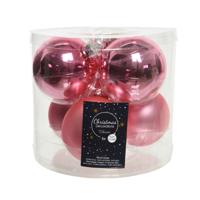 Kerstballen - 6x st - lippenstift roze - 8 cm - glas - kerstversiering - thumbnail