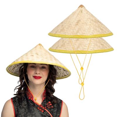 Aziatische hoed - 4x - H40 cm - Azie hoed - strohoed - verkleed hoeden - carnaval - japans - chinees