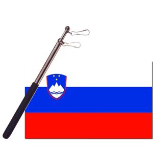 Landen vlag Slovenie - 90 x 150 cm - met compacte draagbare telescoop vlaggenstok - supporters