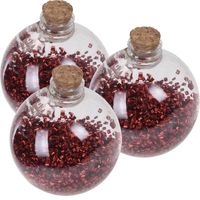 3x Fles kerstballen rode glitters 8 cm kunststof - thumbnail